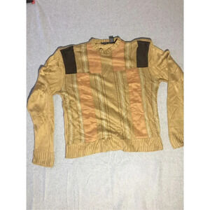 Mens Gusto Sweater Size Medium Brown Gold Colorblock Stripes Vintage Patchwork